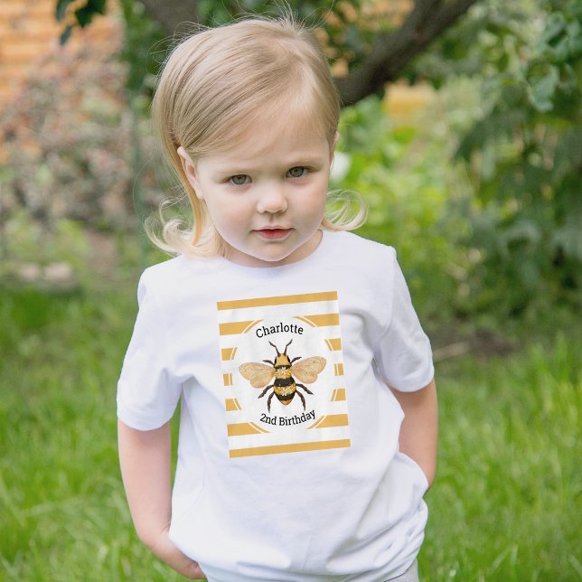 Camiseta De Bebé Fiesta de Cumpleaños Abeja con Rayas Amarillas y N (Subido por el creador)