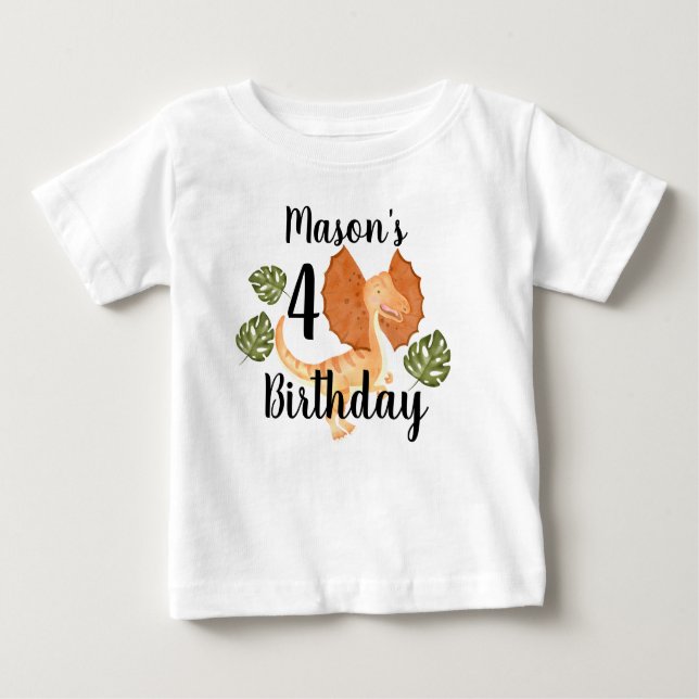 Camiseta De Bebé Fiesta de cumpleaños con dinosaurios y vegetación  (Anverso)