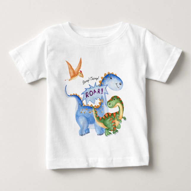 Camiseta De Bebé Fiesta de cumpleaños de Dinosaur Stomp Chomp Rawr (Anverso)