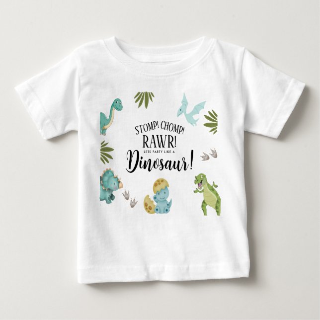Camiseta De Bebé Fiesta de Cumpleaños de Dinosaurios (Anverso)