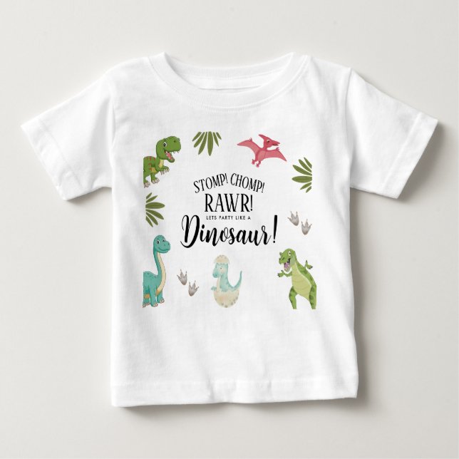 Camiseta De Bebé Fiesta de Cumpleaños de Dinosaurios (Anverso)