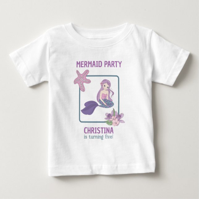 Camiseta De Bebé Fiesta de Cumpleaños de Niña Sirena Azul Turquesa  (Anverso)