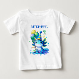 Camiseta De Bebé Fiesta de cumpleaños de niño Axolotl azul y verde