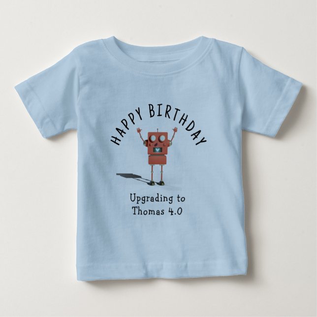 Camiseta De Bebé fiesta de cumpleaños de niños robot 3D rojo (Anverso)