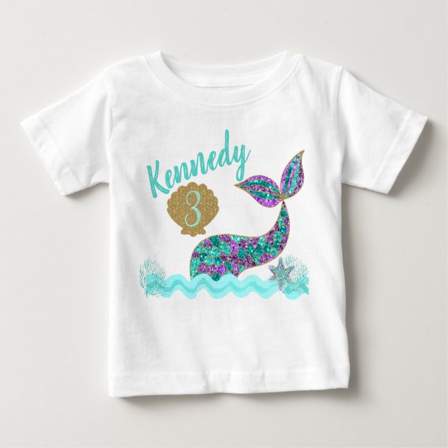 Camiseta De Bebé Fiesta de cumpleaños de sirena, Romper bajo el mar (Anverso)