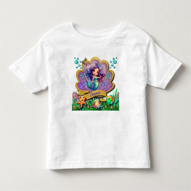 Camiseta De Bebé Fiesta de Cumpleaños de Sirena y Bajo El Mar (Anverso)