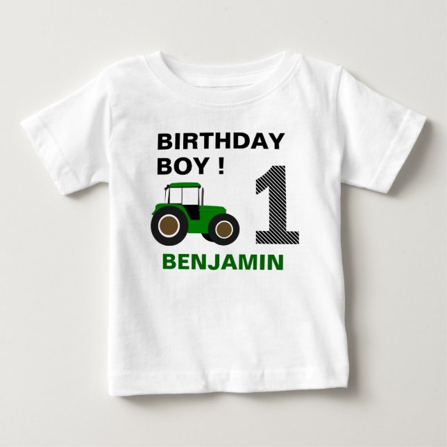 Camiseta De Bebé Fiesta de Cumpleaños de Tractor Verde de Granja (Anverso)