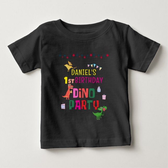 Camiseta De Bebé fiesta de cumpleaños de un niño de dinosaurio chin (Anverso)