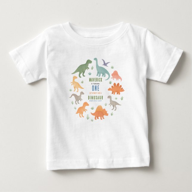Camiseta De Bebé Fiesta de Cumpleaños del Dinosaurio 1 | Lindo Preh (Anverso)