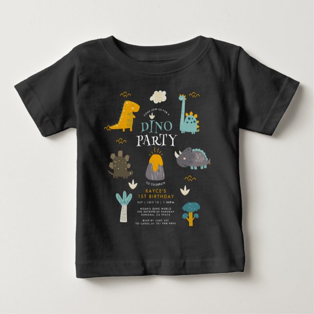 Camiseta De Bebé Fiesta de cumpleaños del primer año de dinosaurios (Anverso)