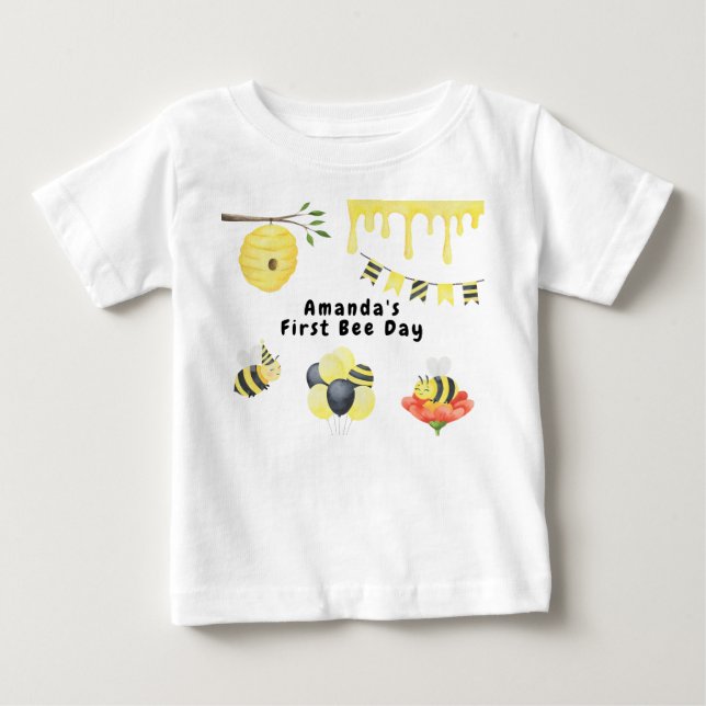 Camiseta De Bebé Fiesta de cumpleaños del primer día de la abeja co (Anverso)
