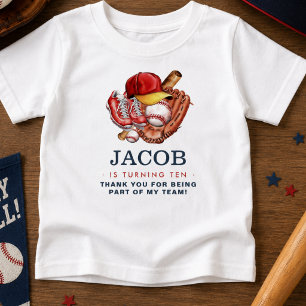 Camiseta De Bebé Fiesta de Cumpleaños Infantil de Béisbol Azul Mari