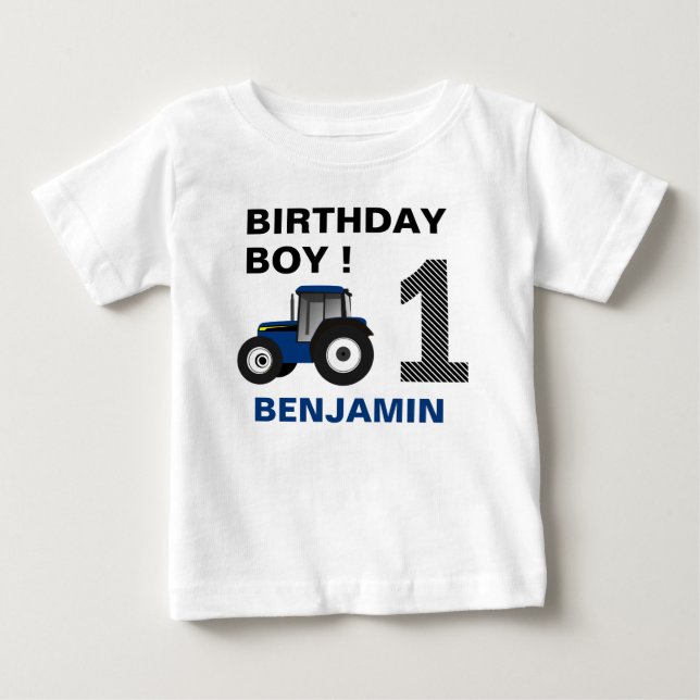 Camiseta De Bebé Fiesta de Cumpleaños Infantil Granja Tractor Azul (Anverso)