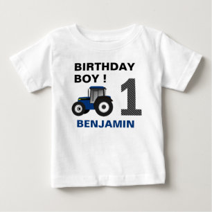 Camiseta De Bebé Fiesta de Cumpleaños Infantil Tractor Azul de Gran