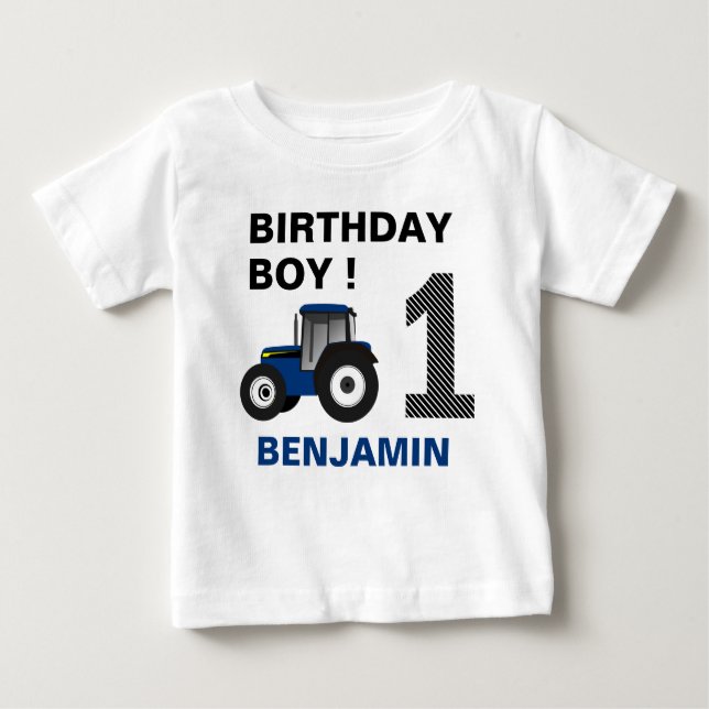 Camiseta De Bebé Fiesta de Cumpleaños Infantil Tractor Azul de Gran (Anverso)