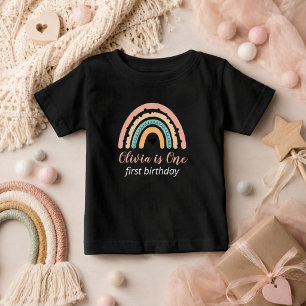 Camiseta De Bebé Fiesta de Cumpleaños número 1 de Rainbow & Hearts