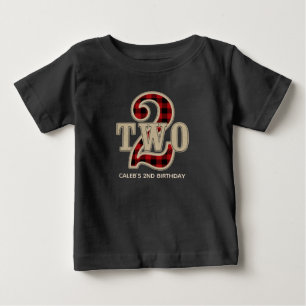 Camiseta De Bebé Fiesta de Cumpleaños número 2 Plaid Negro Rojo Rús