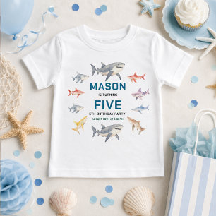 Camiseta De Bebé Fiesta de cumpleaños número 5 de Shark Splash   Ni
