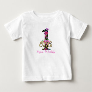 Camiseta De Bebé Fiesta de Cumpleaños número UNO 1 1er Negra con Br