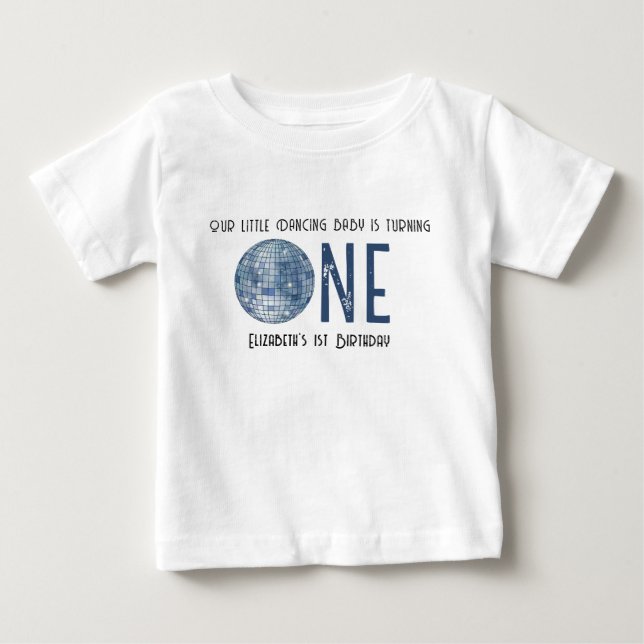 Camiseta De Bebé Fiesta de cumpleaños número uno con bola de discot (Anverso)