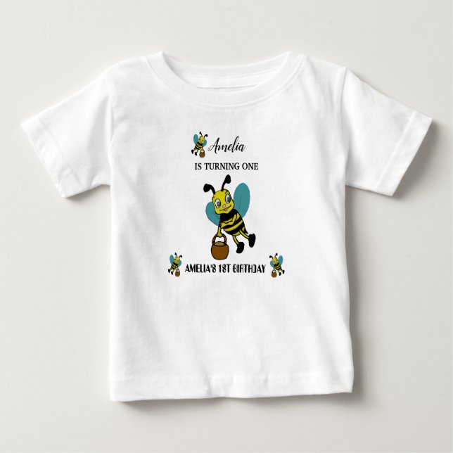 Camiseta De Bebé Fiesta de cumpleaños personalizada tema Abeja 1er  (Anverso)
