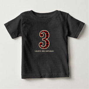 Camiseta De Bebé Fiesta de Cumpleaños Plaid Rojo Rústico Negro Búfa