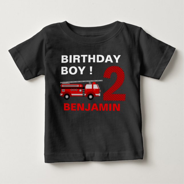 Camiseta De Bebé Fiesta de Cumpleaños Tema Camión de Bomberos 2 (Anverso)