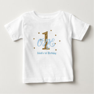 Camiseta De Bebé Fiesta de Cumpleaños UNO 1er de Niño Azul y Dorado