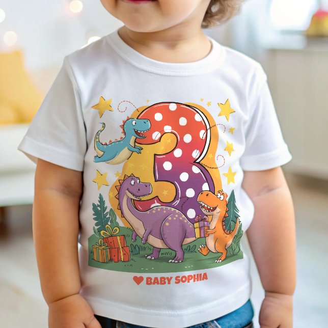 Camiseta De Bebé Fiesta de Dinosaurio-Tercer Cumpleaños (Subido por el creador)