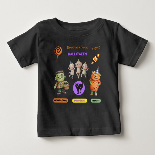 Camiseta De Bebé Fiesta de disfraces de Halloween Monstruos diversi (Anverso)