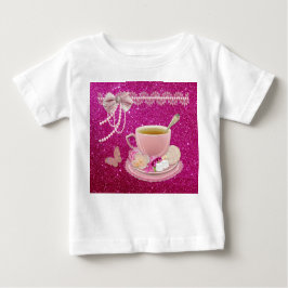 Camiseta De Bebé Fiesta de té rosado caliente Sparkle Toddler Ruffl