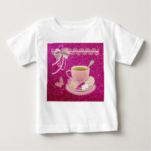 Camiseta De Bebé Fiesta de té rosado caliente Sparkle Toddler Ruffl