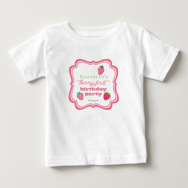 Camiseta De Bebé Fiesta del primer cumpleaños de Strawberries Chica (Anverso)