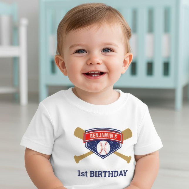 Camiseta De Bebé Fiesta del primer cumpleaños del béisbol (Subido por el creador)