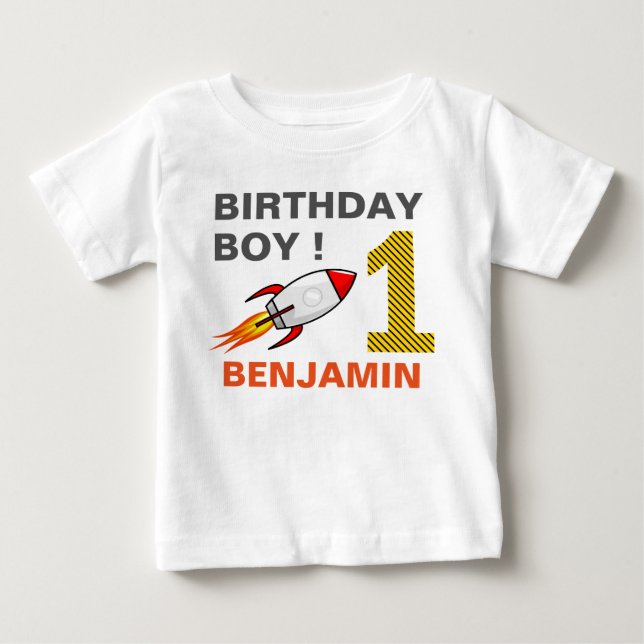 Camiseta De Bebé Fiesta del Primer Cumpleaños del Cohete del Espaci (Anverso)