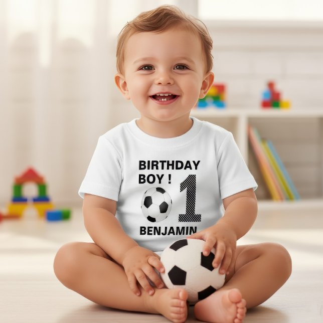 Camiseta De Bebé Fiesta del primer cumpleaños del fútbol (Subido por el creador)