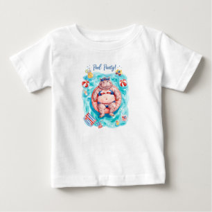 Camiseta De Bebé Fiesta en la piscina del 4 de julio con Hippo 