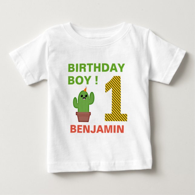 Camiseta De Bebé Fiesta Mexicana Kawaii Cactus Cumpleaños 1 (Anverso)