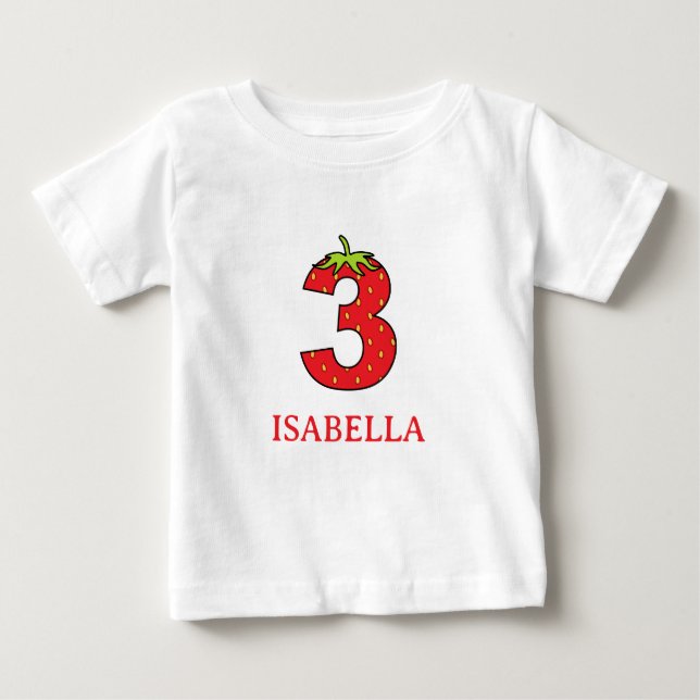 Camiseta De Bebé Fiesta tema de fresa para cumpleaños 3  (Anverso)