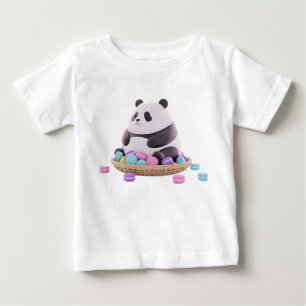 Camiseta De Bebé Figura de Panda Regordete con Macarons Coloridos