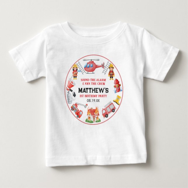 Camiseta De Bebé Firetrucks Boy 1st Birthday | Cute Little party (Anverso)