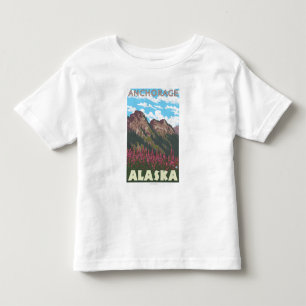 Camiseta De Bebé Fireweed y montañas - Anchorage, Alaska