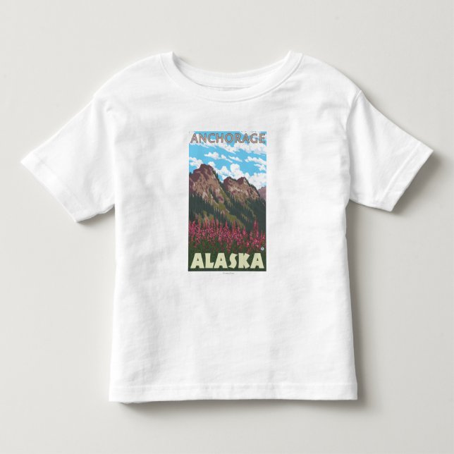 Camiseta De Bebé Fireweed y montañas - Anchorage, Alaska (Anverso)