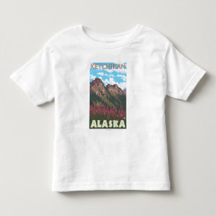 Camiseta De Bebé Fireweed y montañas - Ketchikan, Alaska