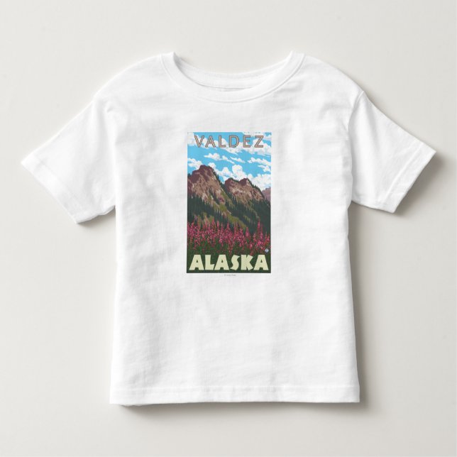 Camiseta De Bebé Fireweed y montañas - Valdez, Alaska (Anverso)