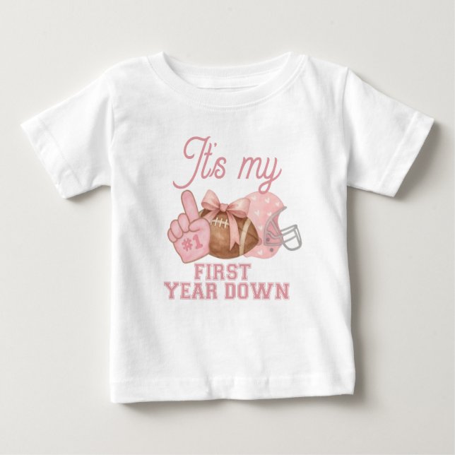 Camiseta De Bebé FIRST year down, Football Birthday, ONE  (Anverso)