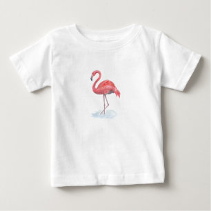 Camiseta De Bebé Flamenco rosa, acuarela .