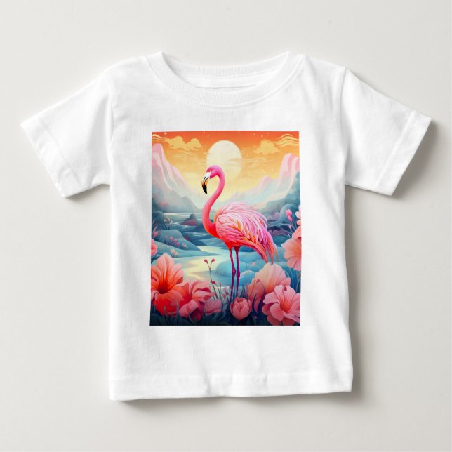 Camiseta De Bebé Flamenco Tropical con Flores (Anverso)