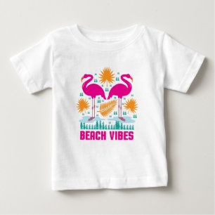 Camiseta De Bebé Flamencos rosados de los pepitas de playa-19501