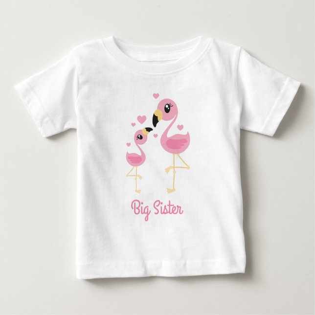 Camiseta De Bebé Flamingo Baby Shower Cute Tropical Big Sister (Anverso)